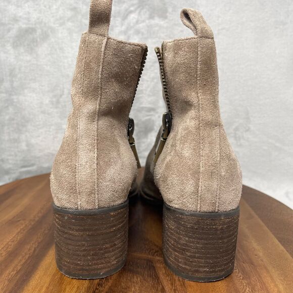 Jeffrey Campbell Boots 8 Tan Suede Boone Cut Out Side Zip Ankle Chunky Heel - Picture 7 of 16